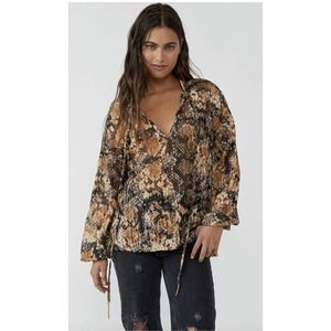 New Free People Out For The Night Long Sleeve Top in Snake Combo ~Size Small